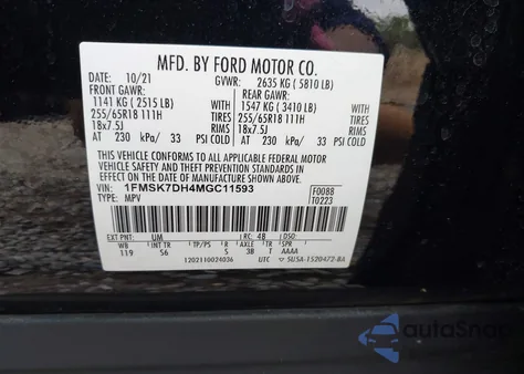 2021 Ford Explorer Xlt from USA, damaged, VIN 1FMSK7DH4MGC11593